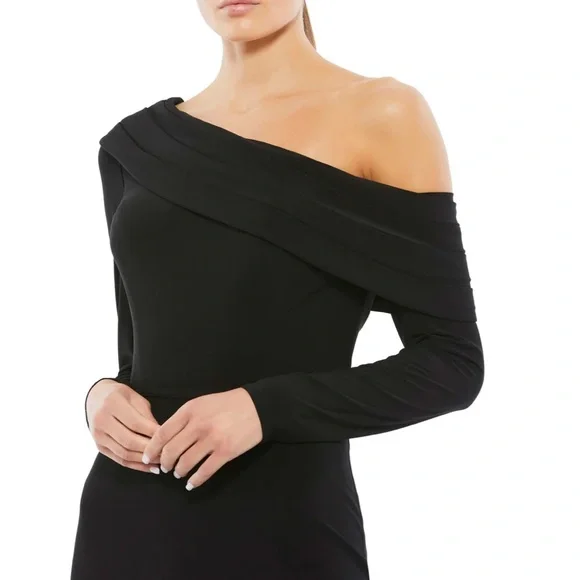 MAC DUGGAL IEENA Drop Shoulder Long Sleeve Column Formal Gown Black Size 14 NWT - Picture 3 of 12